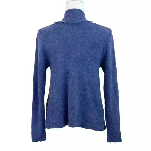 BLUSBAR Wool Medium Blue Frayed Edge Long Sleeve Open Front Cardigan Size Small - Picture 2 of 8